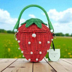 Kate Spade NY Target Pearl Embellished Woven Strawberry Basket Bucket Bag Purse